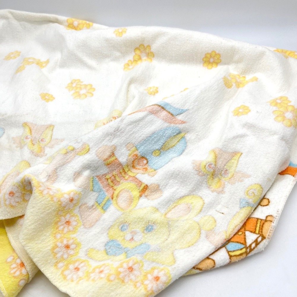 Vintage Comfort Toy Fair Receiving Blanket 100‎ Cotton Yellow Bunny 40x26 - Picture 9 of 11